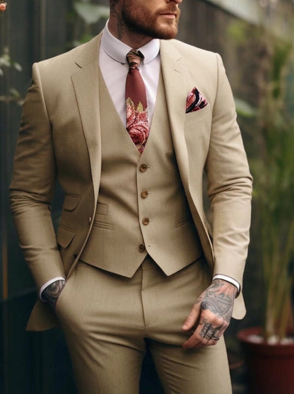 Tommy | Casual Single Breasted One-Button 3 Pieces Suit — Khaki — Alfa Empire, view 8