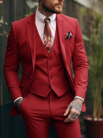 Tommy | Casual Single Breasted One-Button 3 Pieces Suit — Red — Alfa Empire, view 9