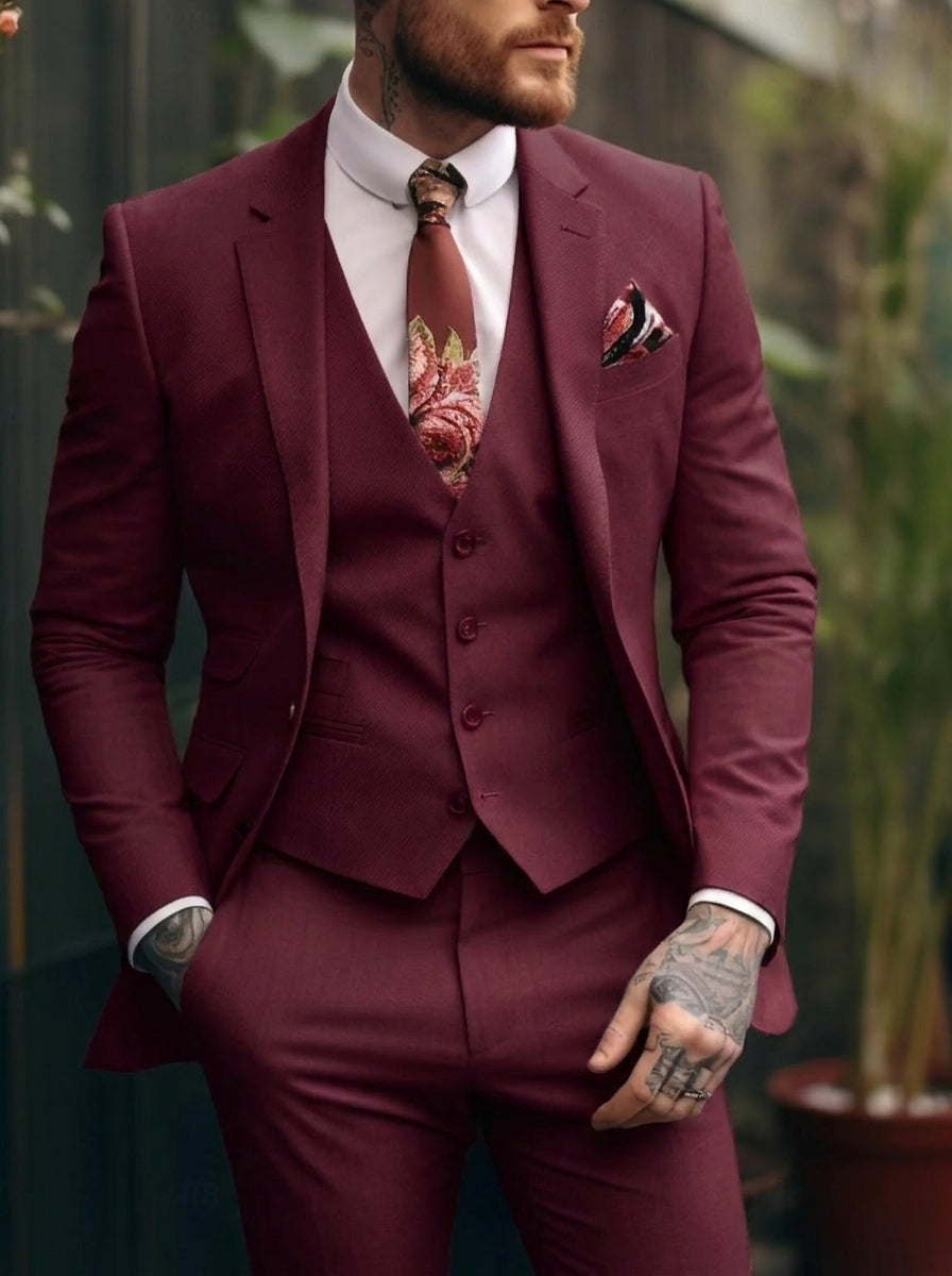 Tommy | Casual Single Breasted One-Button 3 Pieces Suit — Burgundy — Alfa Empire, view 10