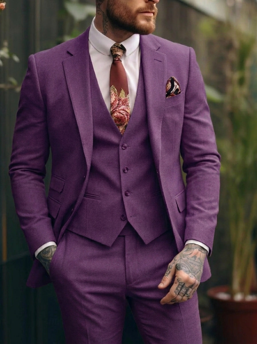 Tommy | Casual Single Breasted One-Button 3 Pieces Suit — Grape — Alfa Empire, view 12