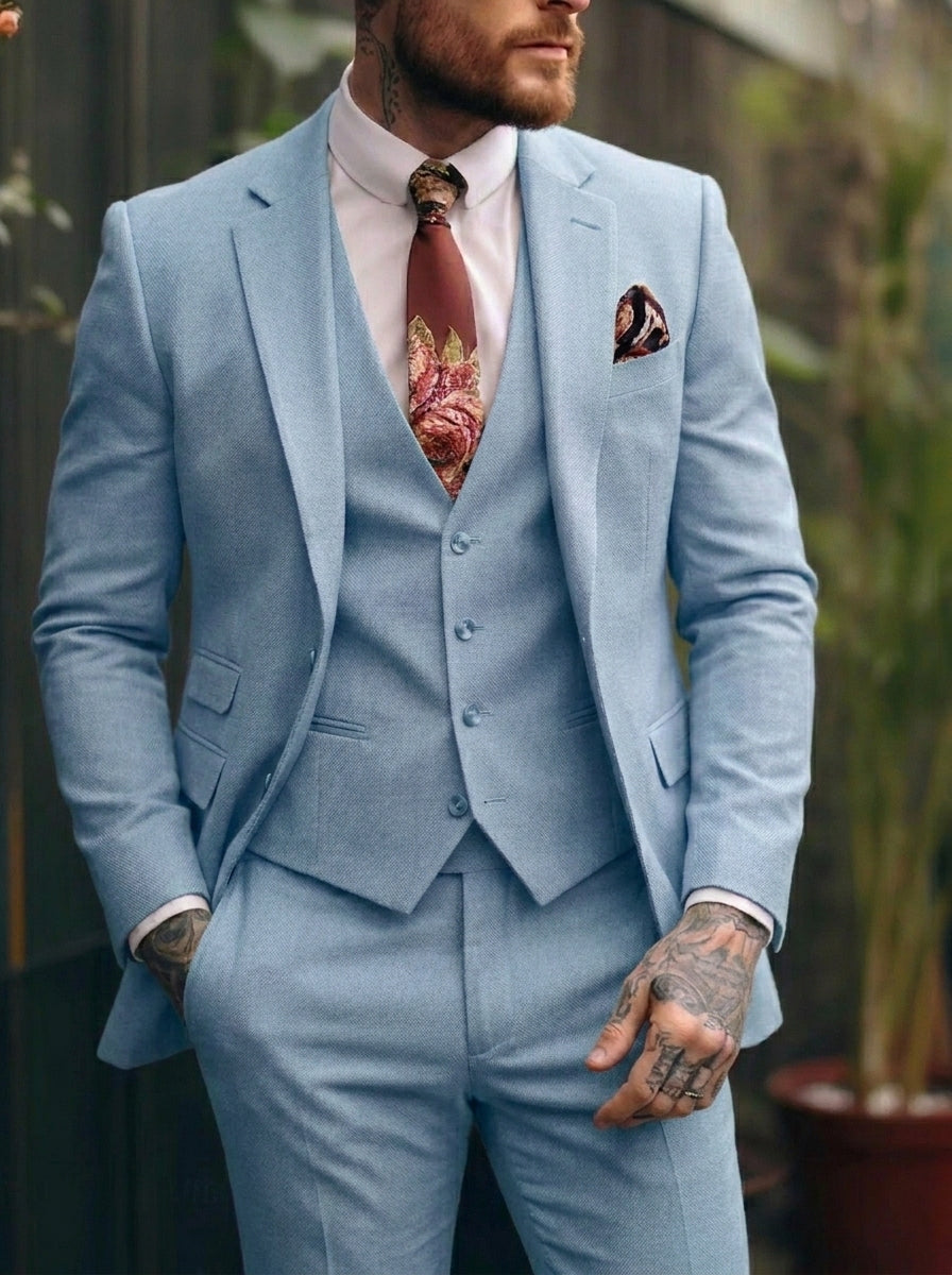 Tommy | Casual Single Breasted One-Button 3 Pieces Suit — Light Blue — Alfa Empire, view 13
