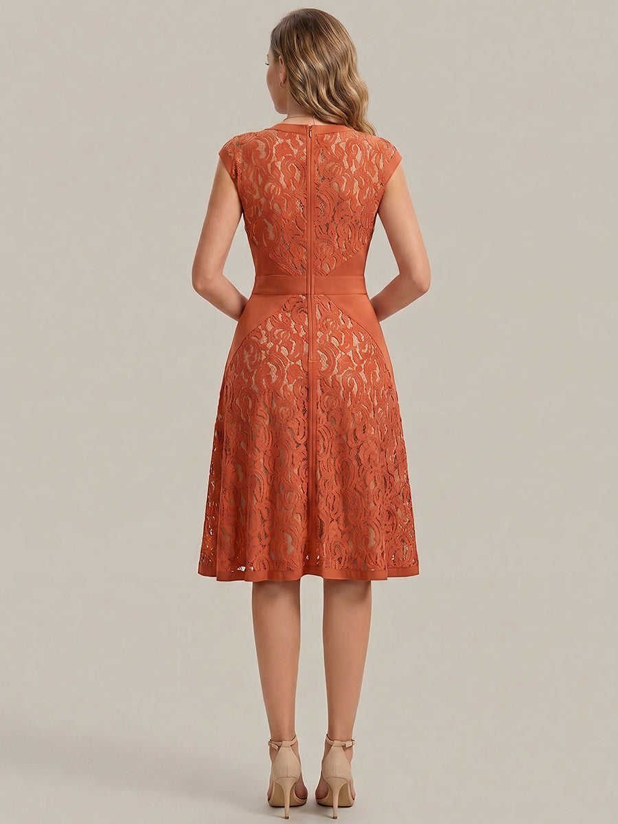 Lace See-through Sleeveless High Stretch Wedding Guest Dress