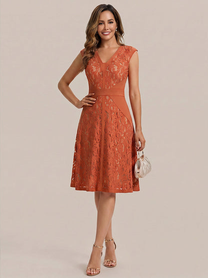 Lace See-through Sleeveless High Stretch Wedding Guest Dress