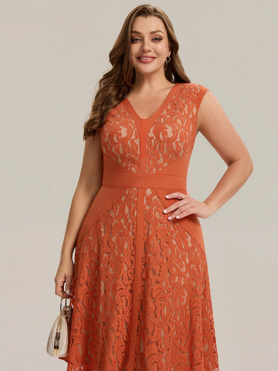 Lace See-through Sleeveless High Stretch Wedding Guest Dress