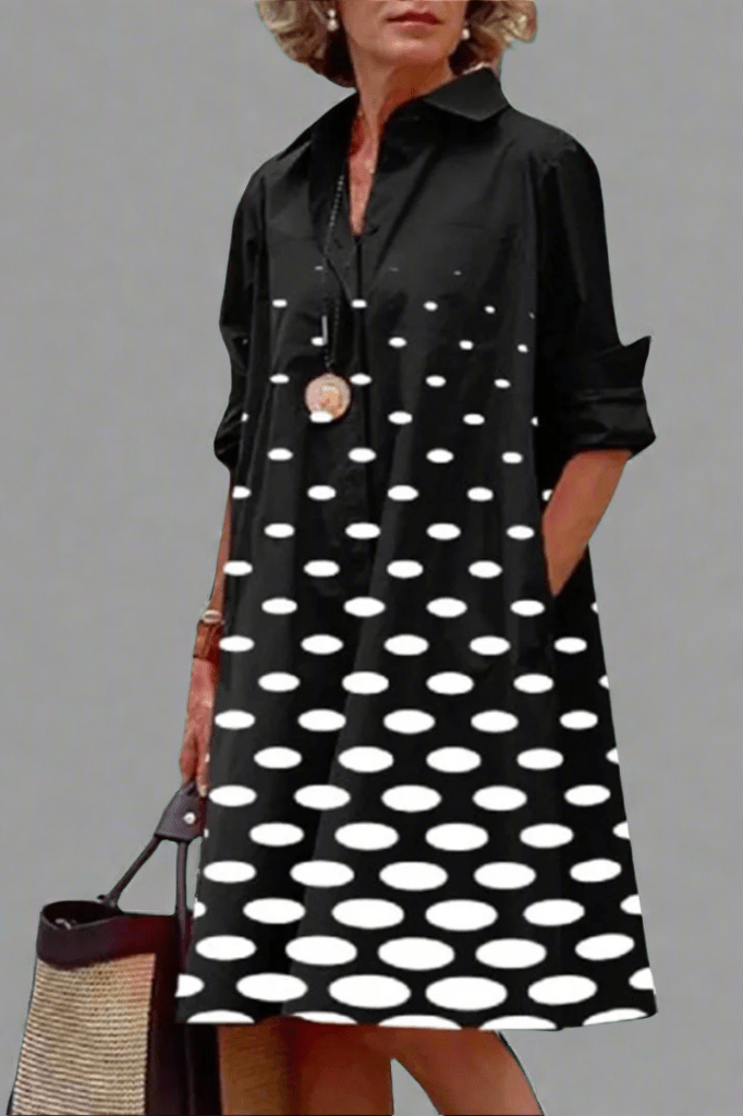 Valentina | Modern Dotted Midi Dress — Black — Alfa Empire, view 1
