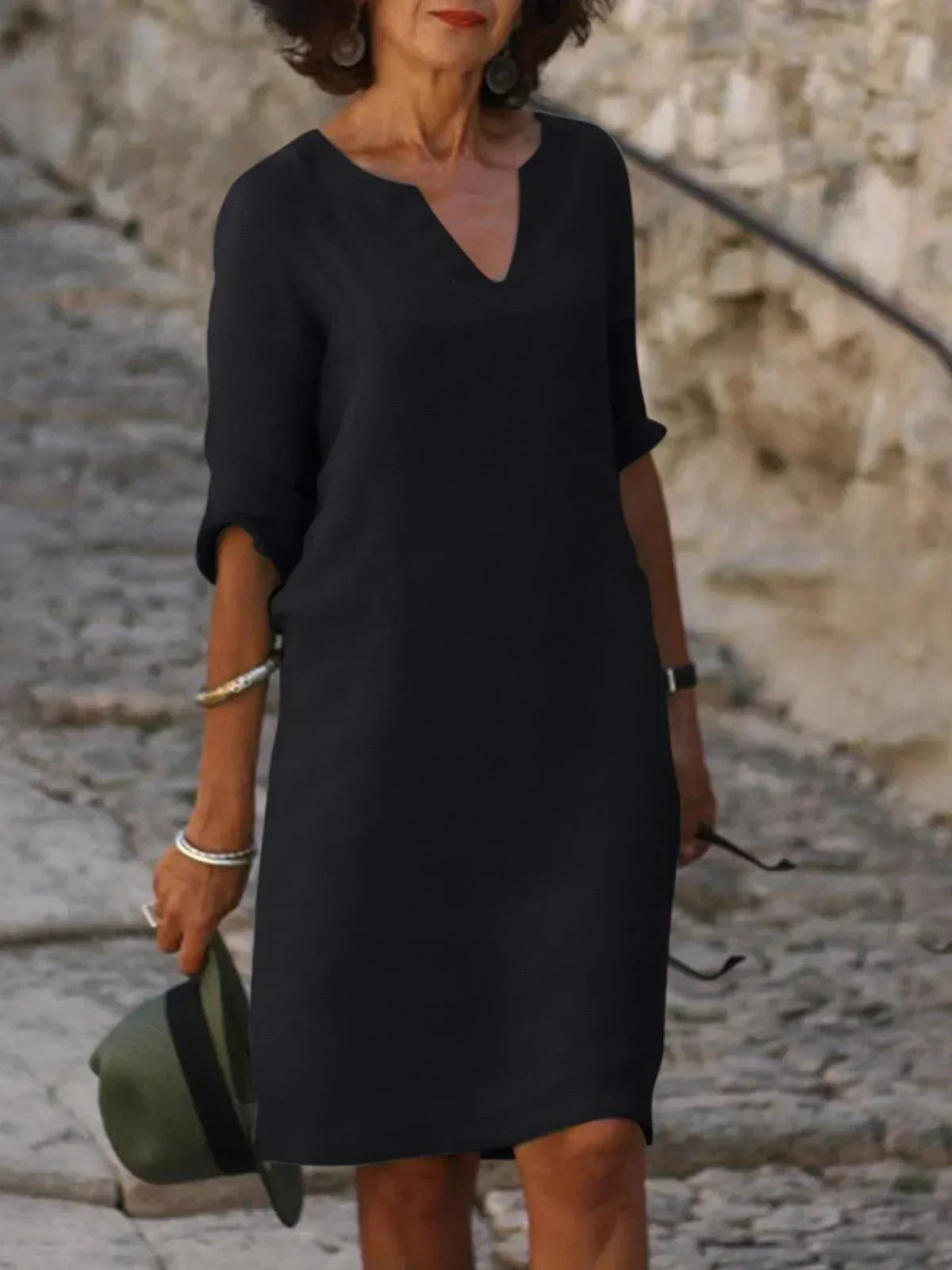 Valentina | Casual Mid Sleeve V-Neck Dress — Alfa Empire, view 2