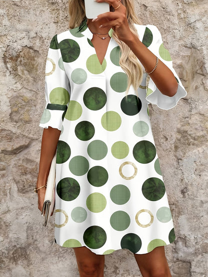 Veda | Modern Mid Sleeve Dotted Dress — Green — Alfa Empire, view 1
