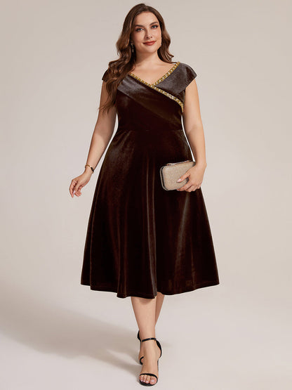 Velvet Cap Sleeve A-Line Wedding Guest Dress