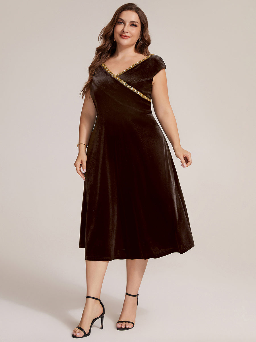 Velvet Cap Sleeve A-Line Wedding Guest Dress