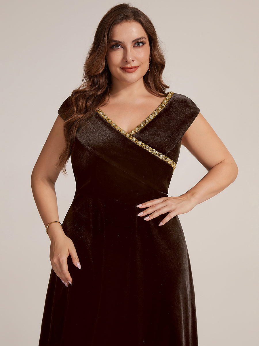 Velvet Cap Sleeve A-Line Wedding Guest Dress