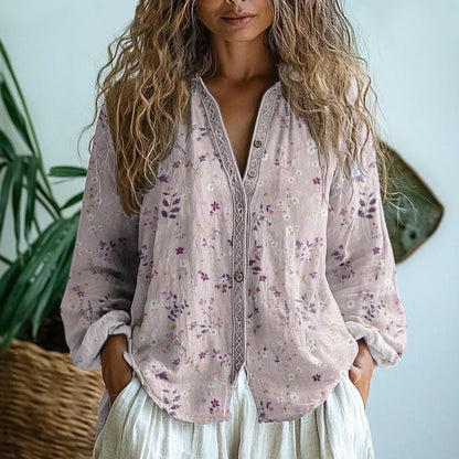Verena | Refined Vintage Leaf Print Shirt — Pink — Alfa Empire, view 2