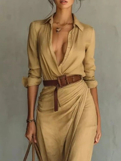Verity | Refined Belted Long Sleeve Maxi Dress — Alfa Empire, view 2