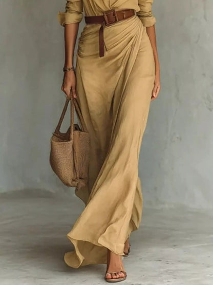 Verity | Refined Belted Long Sleeve Maxi Dress — Alfa Empire, view 3