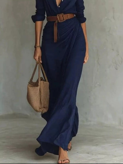 Verity | Refined Belted Long Sleeve Maxi Dress — Alfa Empire, view 12