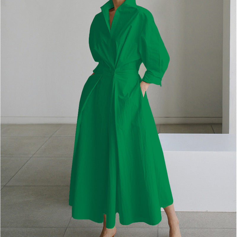 Vienna | Refined Front Wrap Collared Maxi Dress — Green — Alfa Empire, view 3