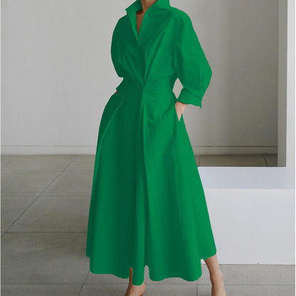 Vienna | Refined Front Wrap Collared Maxi Dress — Green — Alfa Empire, view 3