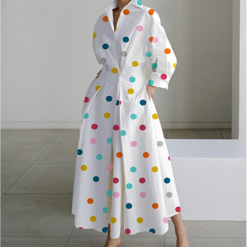 Vienna | Refined Front Wrap Collared Maxi Dress — Rainbow Polka — Alfa Empire, view 4