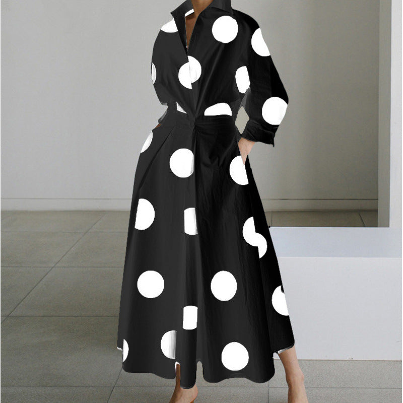 Vienna | Refined Front Wrap Collared Maxi Dress — Black Polka — Alfa Empire, view 5