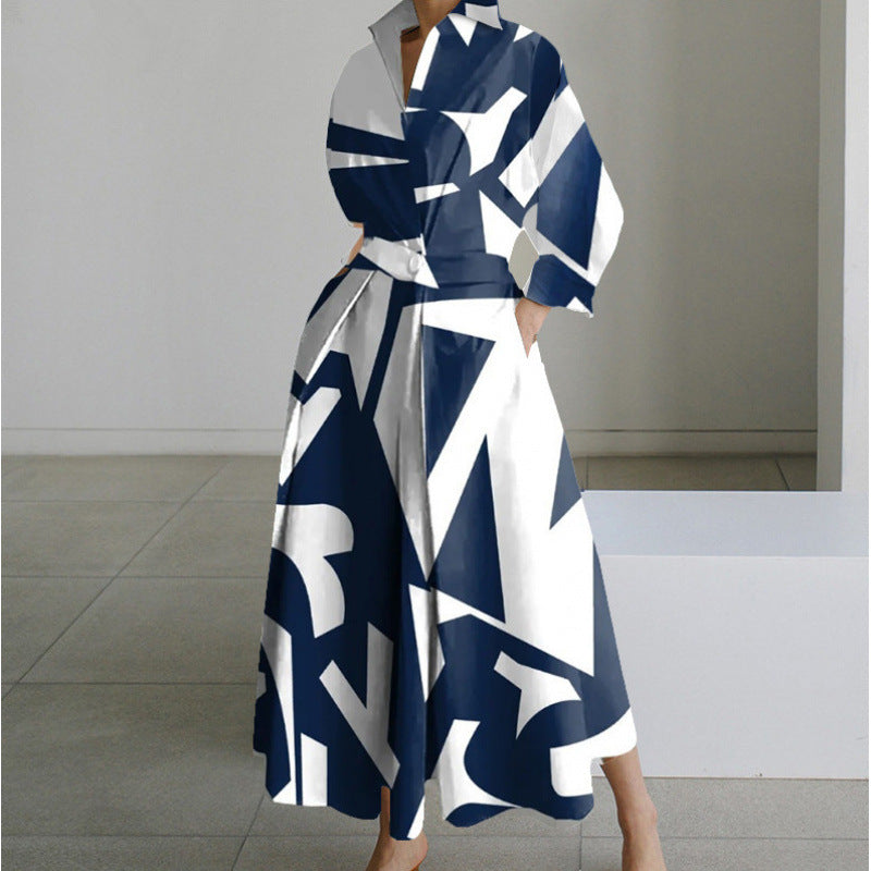 Vienna | Refined Front Wrap Collared Maxi Dress — Blue Stripe — Alfa Empire, view 7