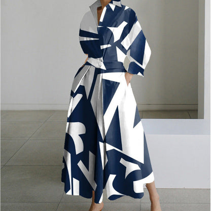 Vienna | Refined Front Wrap Collared Maxi Dress — Blue Stripe — Alfa Empire, view 7