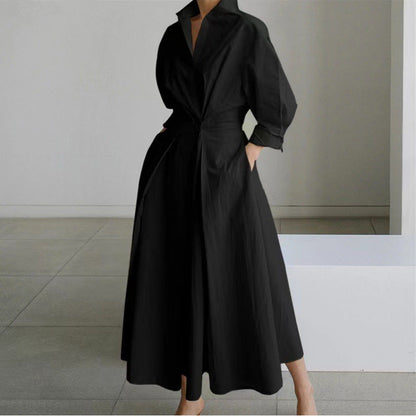 Vienna | Refined Front Wrap Collared Maxi Dress — Black — Alfa Empire, view 9