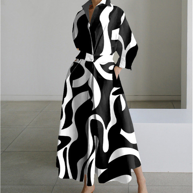 Vienna | Refined Front Wrap Collared Maxi Dress — Black Stripe — Alfa Empire, view 10