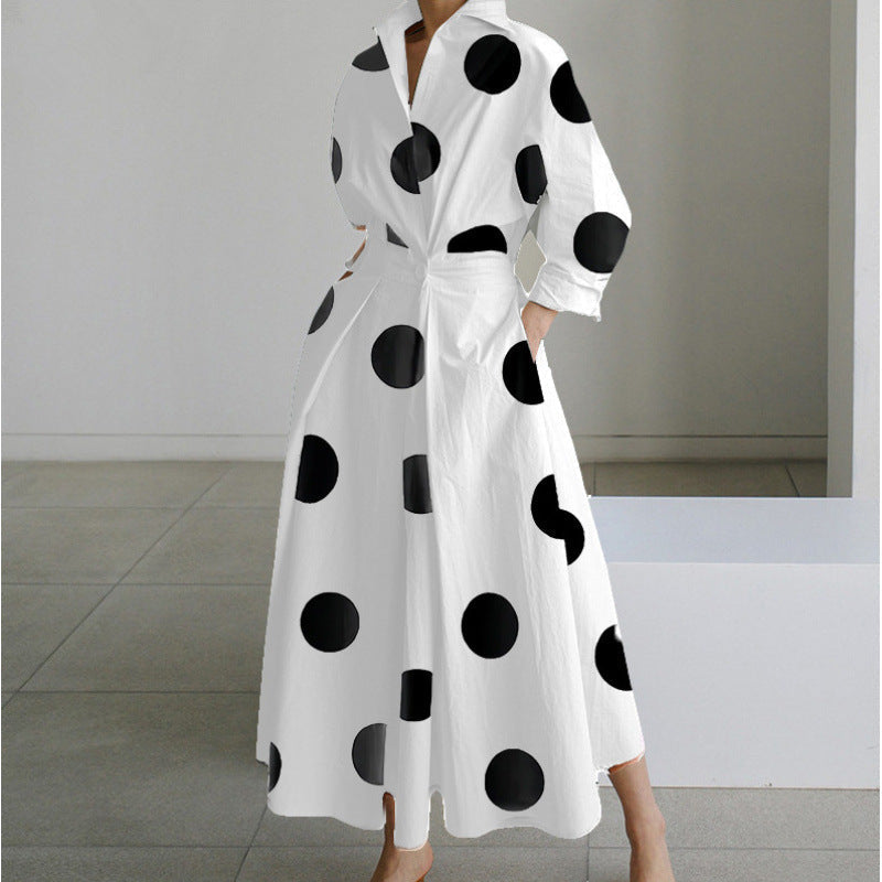 Vienna | Refined Front Wrap Collared Maxi Dress — White Polka — Alfa Empire, view 12
