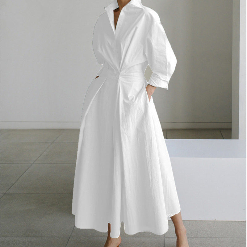 Vienna | Refined Front Wrap Collared Maxi Dress — White — Alfa Empire, view 14