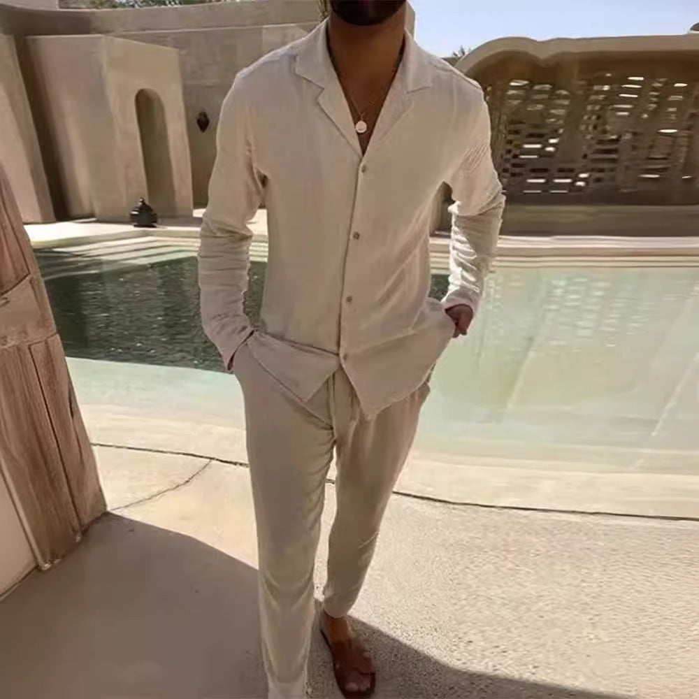Westley | Timeless Long Sleeve and Fitted Pant Set — Khaki — Alfa Empire, view 1