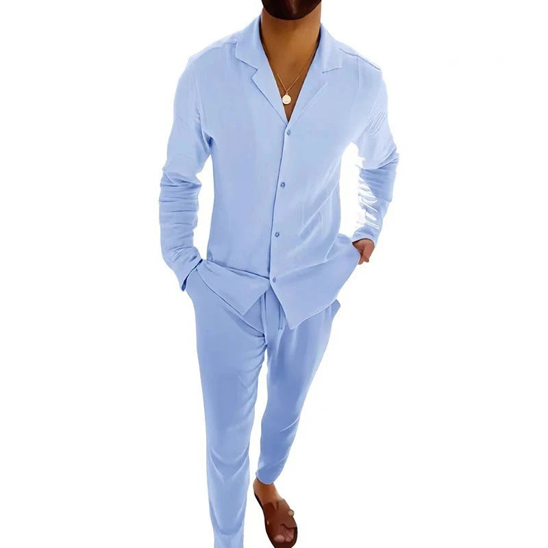 Westley | Timeless Long Sleeve and Fitted Pant Set — Light Blue — Alfa Empire, view 4