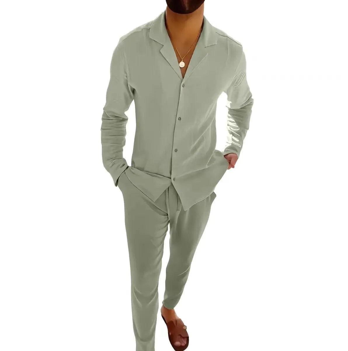 Westley | Timeless Long Sleeve and Fitted Pant Set — Green — Alfa Empire, view 6