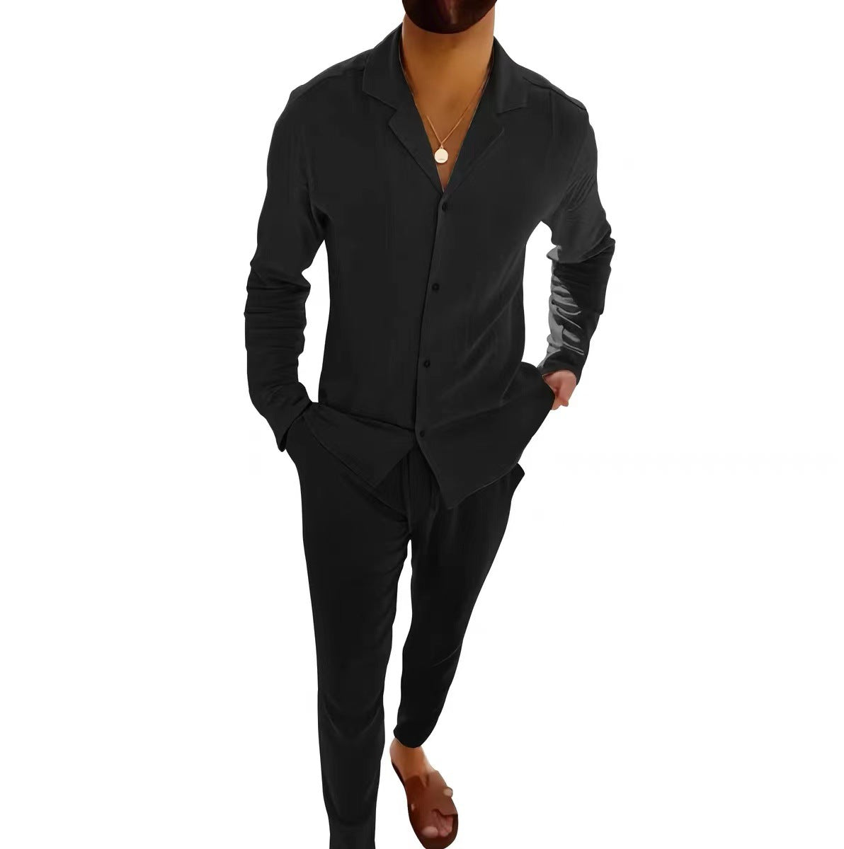 Westley | Timeless Long Sleeve and Fitted Pant Set — Black — Alfa Empire, view 8