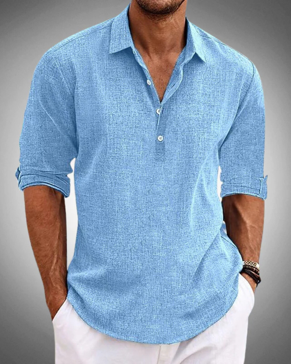 William | Classic Button-Up Summer Shirt — Blue — Alfa Empire, view 3