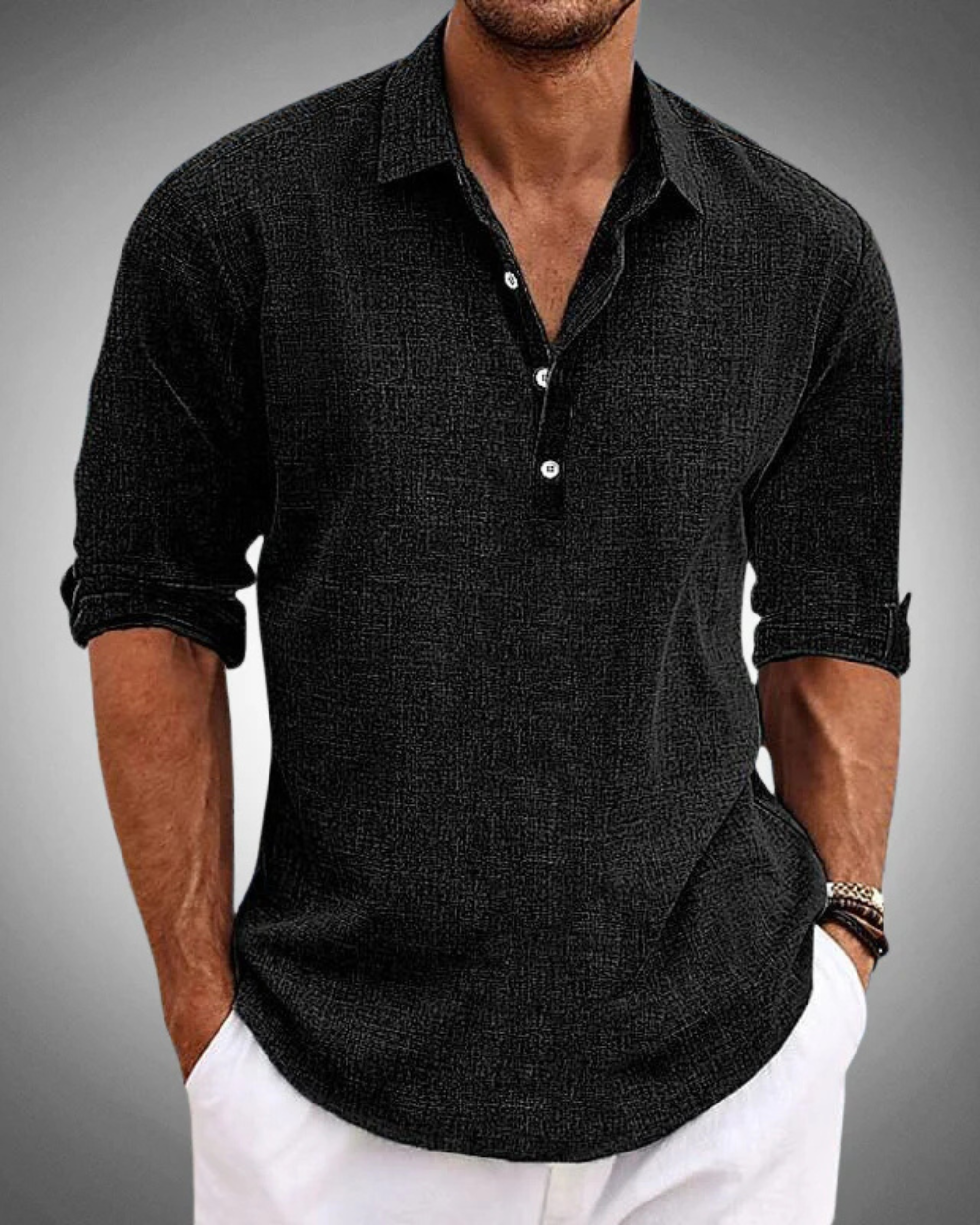 William | Classic Button-Up Summer Shirt — Black — Alfa Empire, view 5