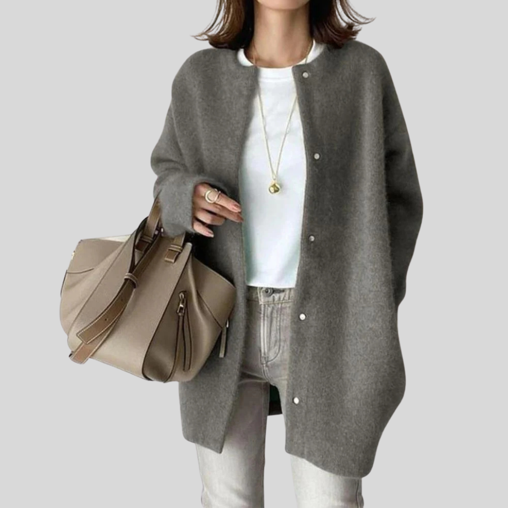 Women's Button-Front Cardigan with Ribbed Cuffs — Gray — Alfa Empire, view 1