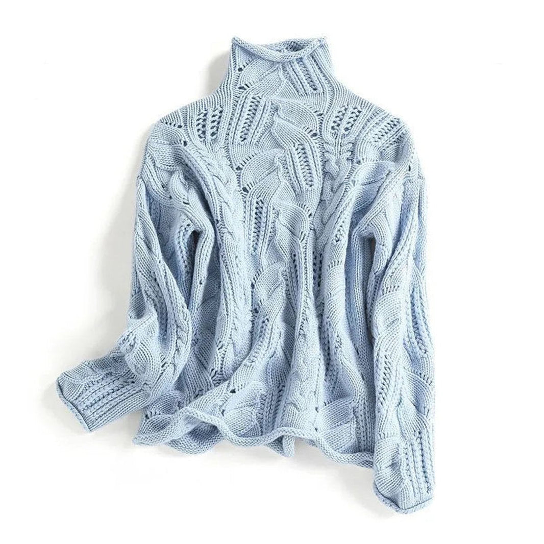 Women's Cable-Knit Turtleneck Sweater Relaxed Fit — Blue — Alfa Empire, view 1