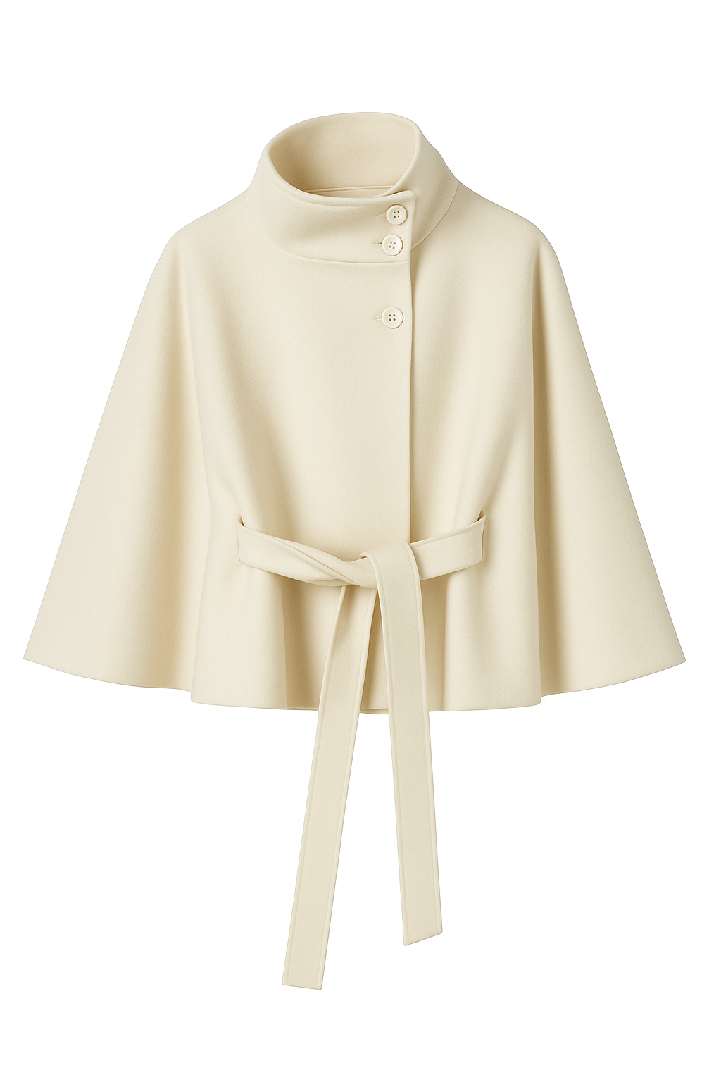Women's Cape Coat with Belt and Button Closure — White — Alfa Empire, view 2