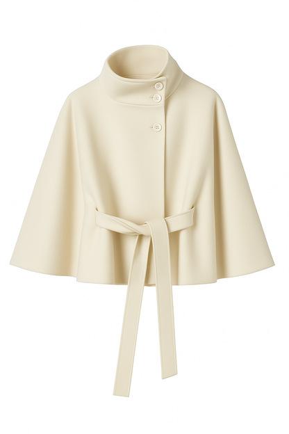 Women's Cape Coat with Belt and Button Closure — White — Alfa Empire, view 2