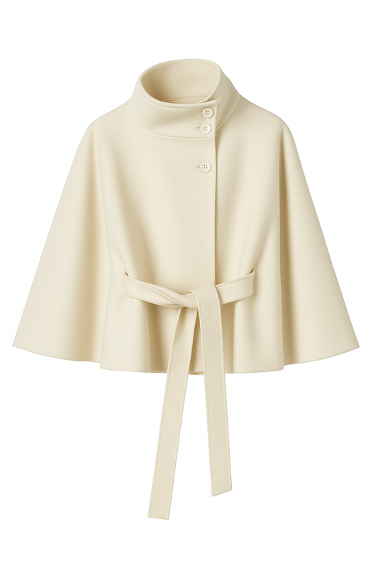 Women's Cape Coat with Belt and Button Closure — White — Alfa Empire, view 2