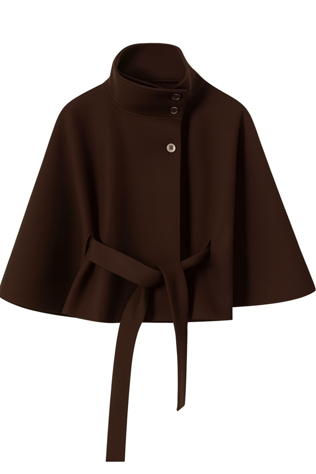Women's Cape Coat with Belt and Button Closure — Brown — Alfa Empire, view 3