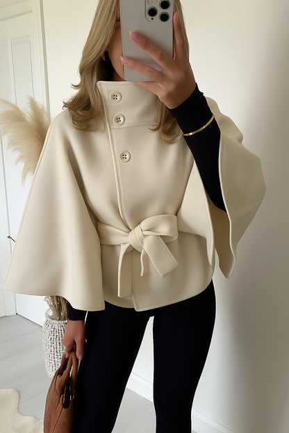 Women's Cape Coat with Belt and Button Closure — Alfa Empire, view 4