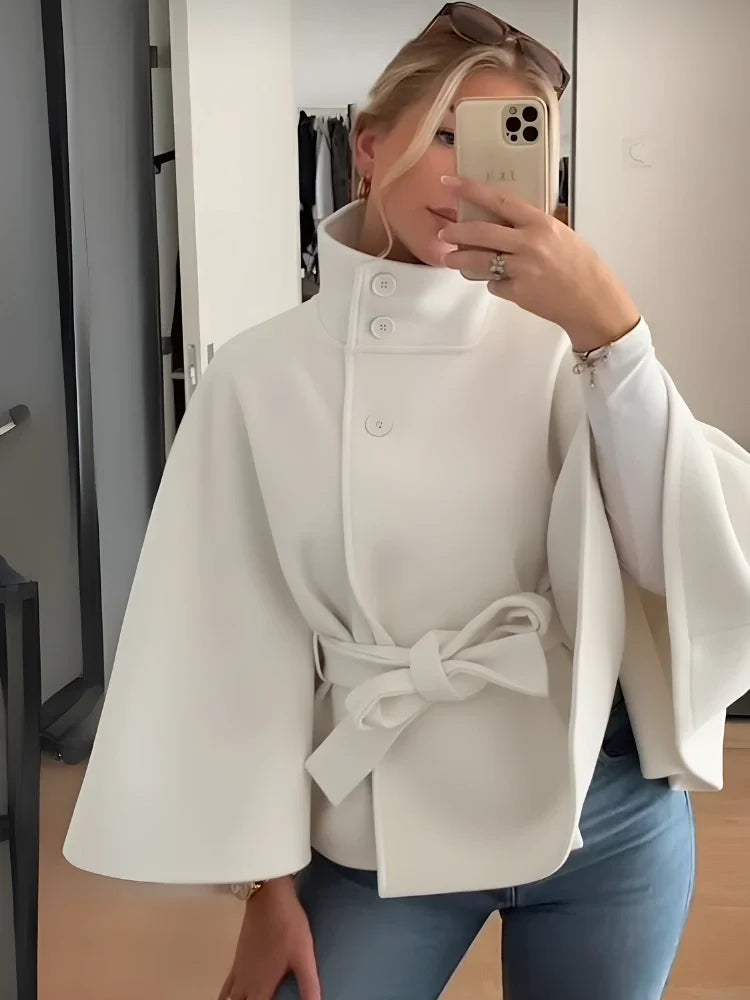 Women's Cape Coat with Belt and Button Closure — Alfa Empire, view 6