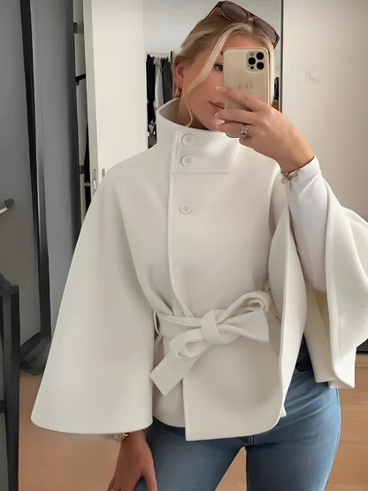 Women's Cape Coat with Belt and Button Closure — Alfa Empire, view 6