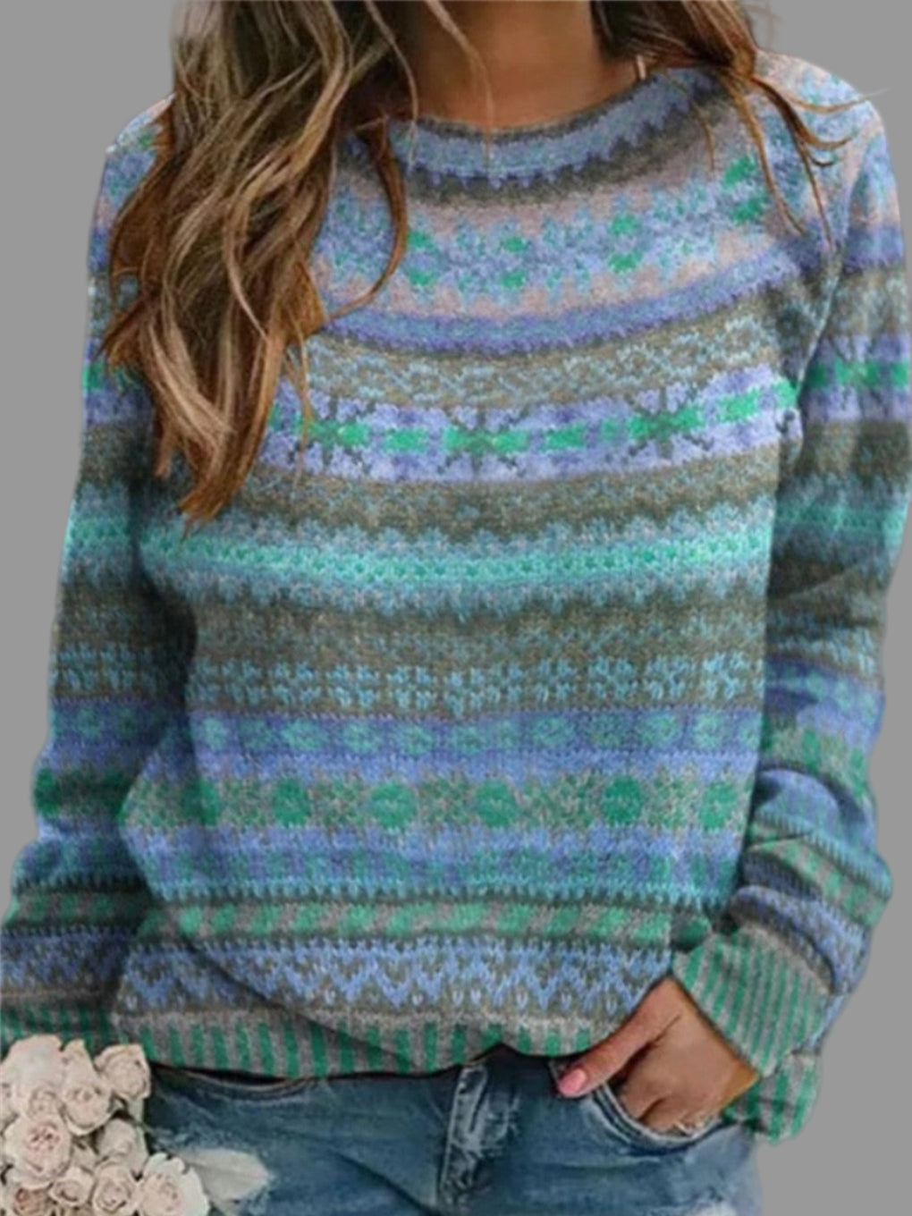 Women's Crew Neck Sweater Long Sleeve Relaxed Fit — Alfa Empire, view 1