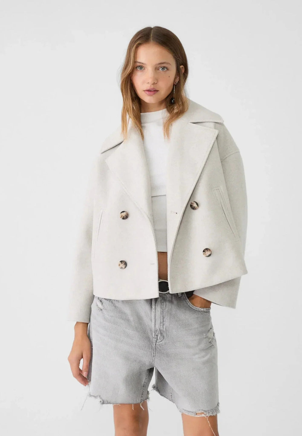 Women's Cropped Double-Breasted Blazer Oversized — White — Alfa Empire, view 1