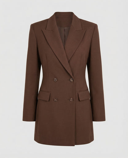 Women's Double-Breasted Blazer Dress with Notched Lapels — Brown — Alfa Empire, view 1