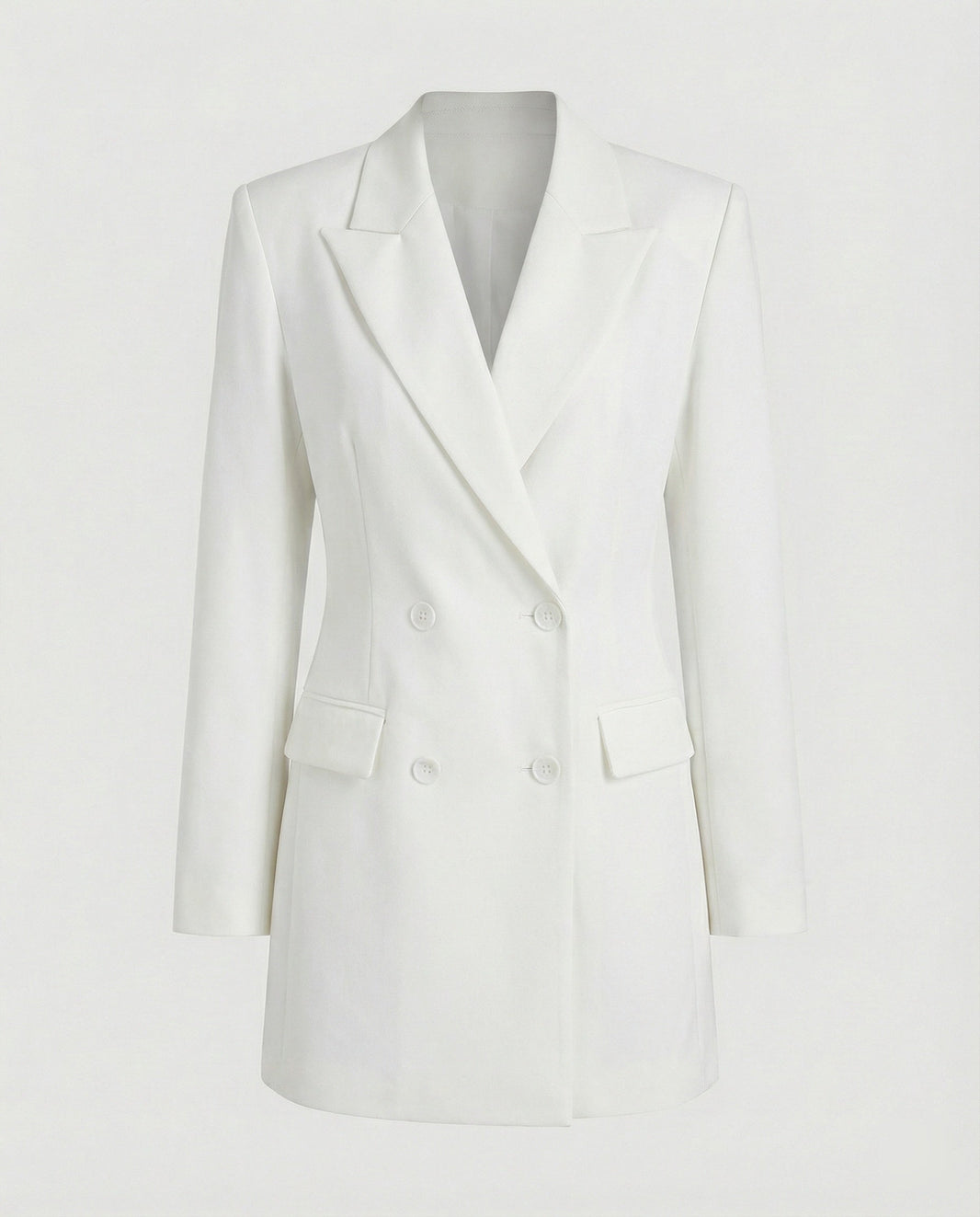 Women's Double-Breasted Blazer Dress with Notched Lapels — White — Alfa Empire, view 2