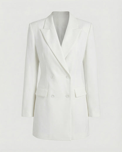 Women's Double-Breasted Blazer Dress with Notched Lapels — White — Alfa Empire, view 2