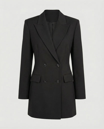 Women's Double-Breasted Blazer Dress with Notched Lapels — Black — Alfa Empire, view 3