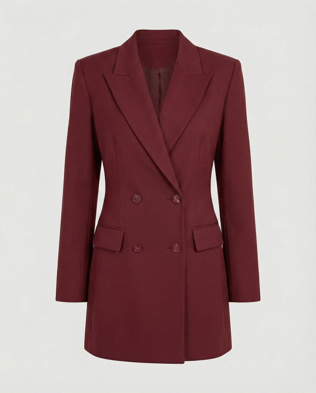 Women's Double-Breasted Blazer Dress with Notched Lapels — Wine Red — Alfa Empire, view 4